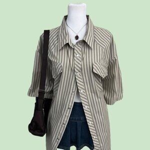 vintage 90s earth tone pinstripe western indie skater snap button up shirt